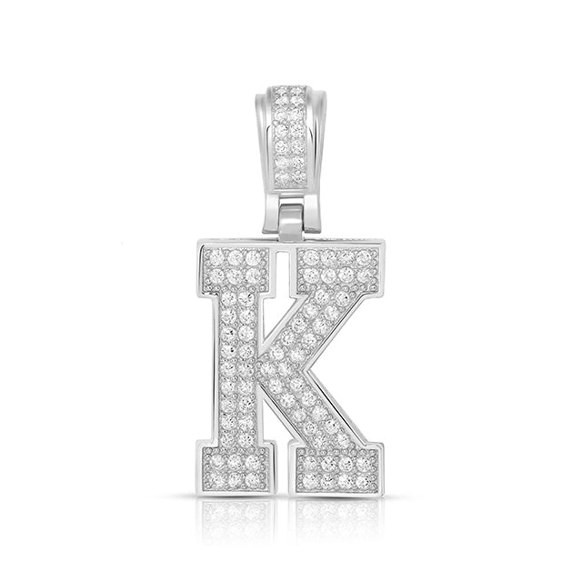 LARGE SILVER BLOCK INITIAL CHARM NECKLACE