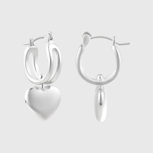 SARAH SILVER HEART HUGGIE EARRINGS