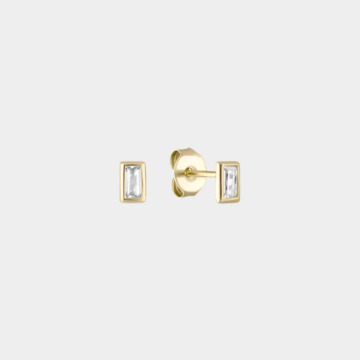 BEZEL EMERALD-CUT STUD EARRINGS