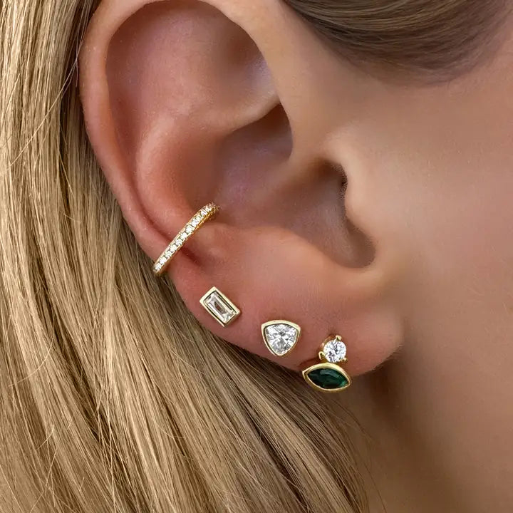 BEZEL EMERALD-CUT STUD EARRINGS