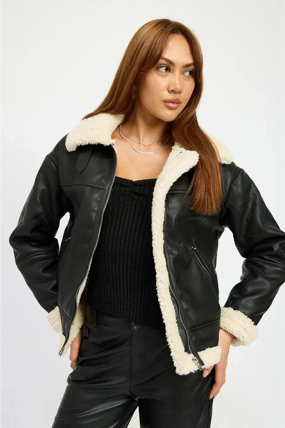 SHEARLING MOTO JACKET - "BLACK"