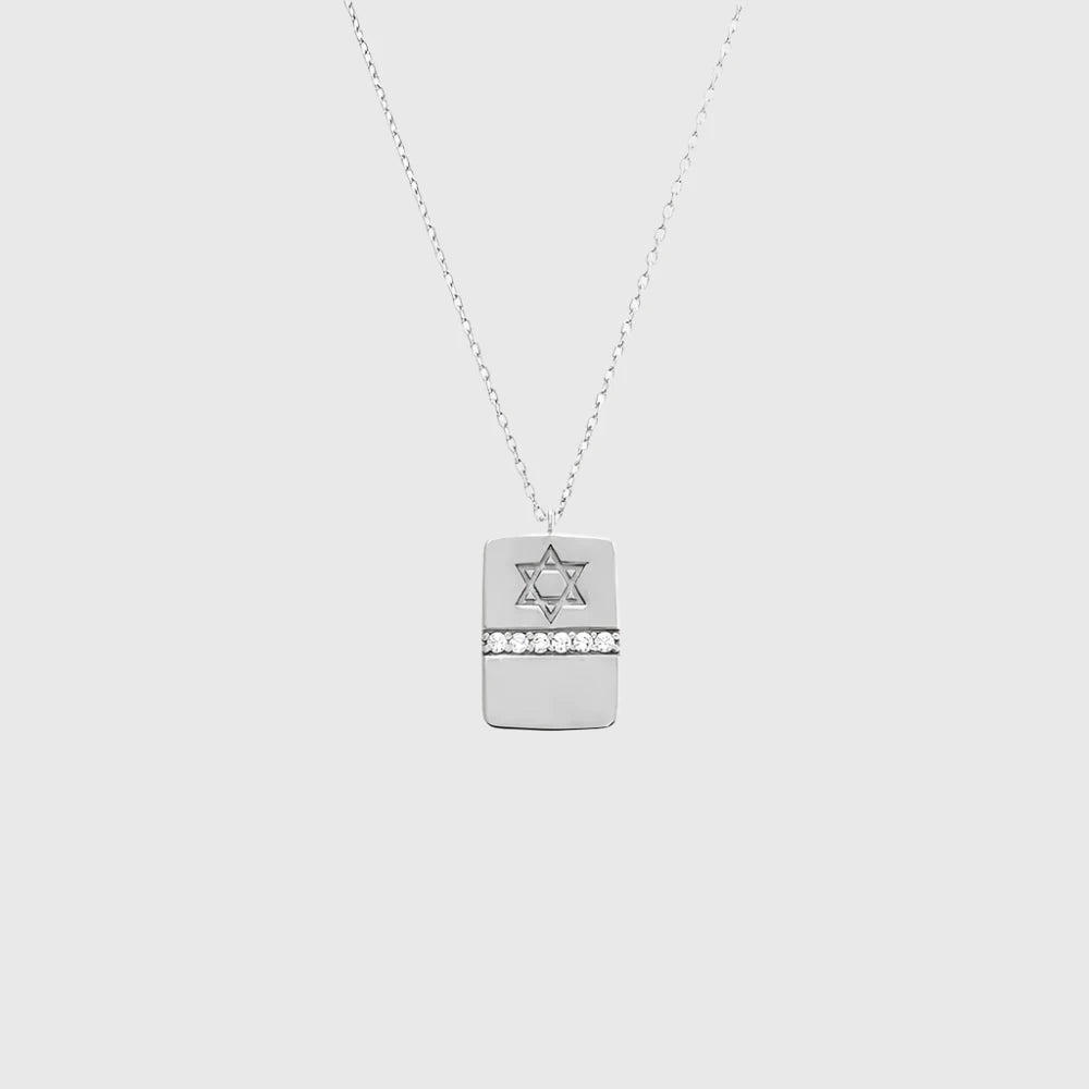 STAR OF DAVID PAVE DOG TAG NECKLACE