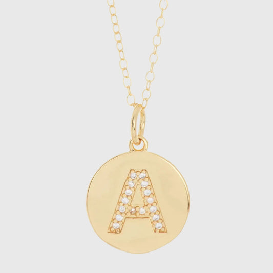 PAVE INITIAL DISC NECKLACE