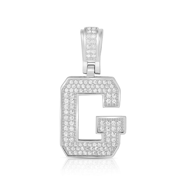 LARGE SILVER BLOCK INITIAL CHARM NECKLACE