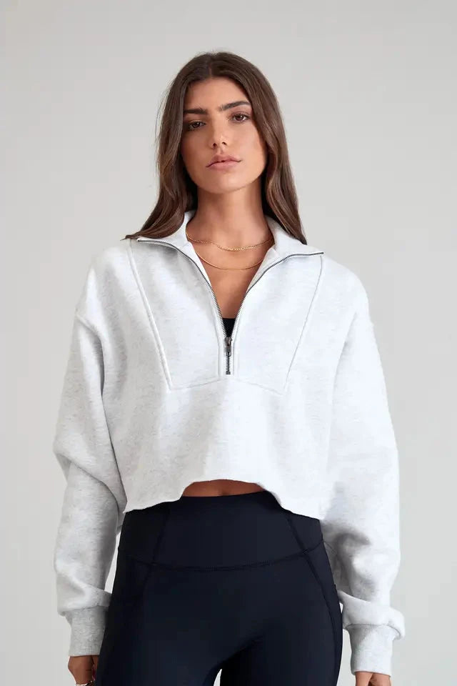 ARLO CROP HALF-ZIP SWEATER - "CLAY"