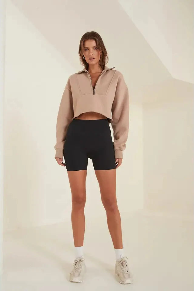 ARLO CROP HALF-ZIP SWEATER - "HAZELNUT"