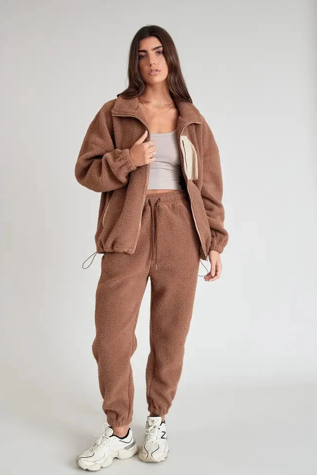 TEDDY FLEECE PANTS - "LATTE"