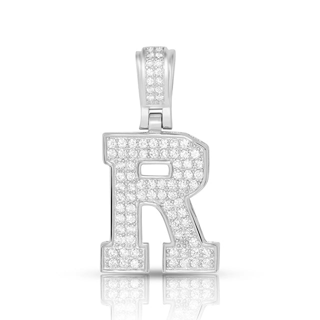 LARGE SILVER BLOCK INITIAL CHARM NECKLACE