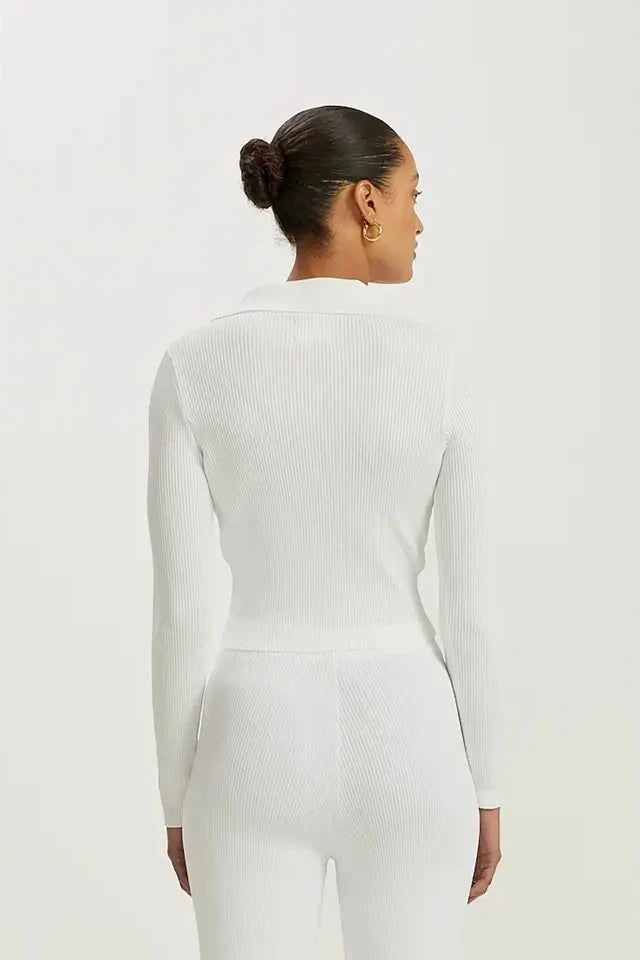 AMELIA RIBBED 2-WAY ZIP CARDI - "IVORY"