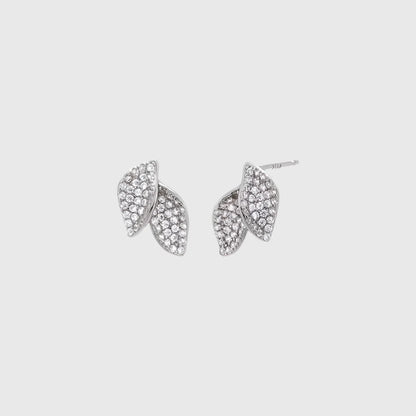 PAVE DOUBLE LEAF STUD EARRINGS