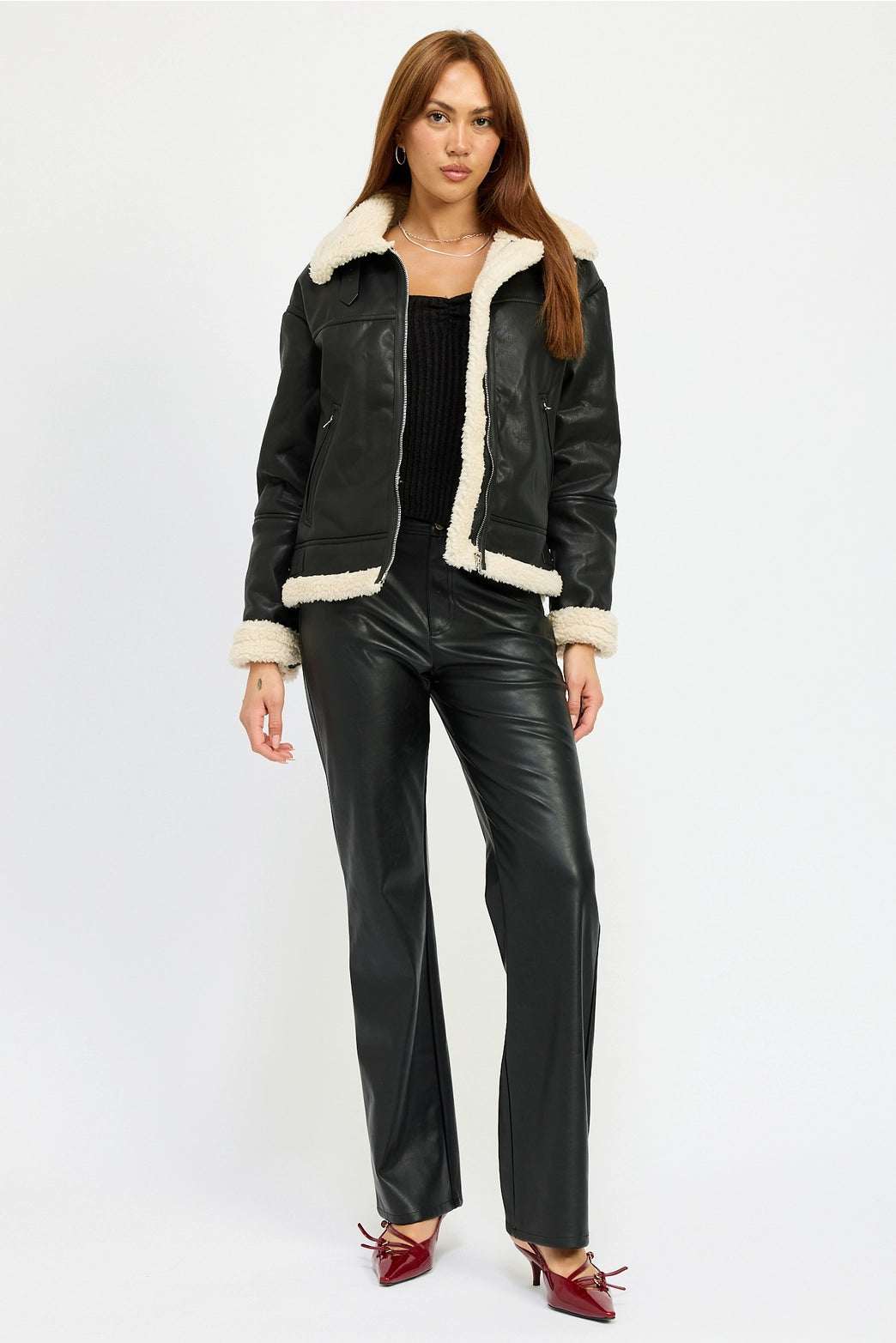 SHEARLING MOTO JACKET - "BLACK"