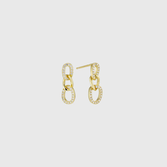 PAVE DROP LINK STUD EARRINGS