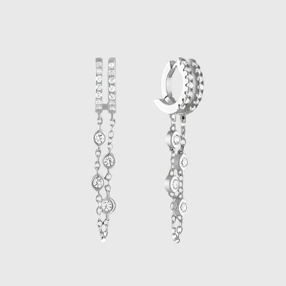 DOUBLE DANGLE CHAIN HUGGIE EARRINGS