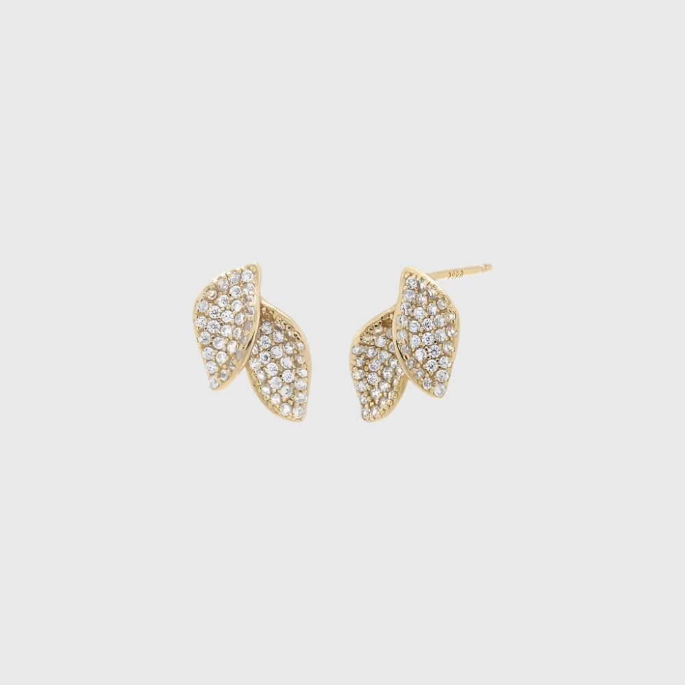 PAVE DOUBLE LEAF STUD EARRINGS