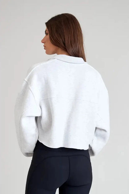 ARLO CROP HALF-ZIP SWEATER - "CLAY"