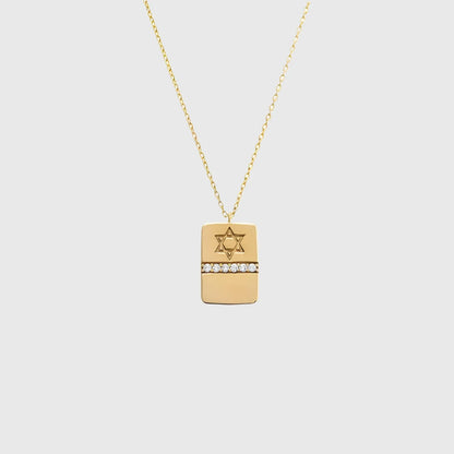 STAR OF DAVID PAVE DOG TAG NECKLACE