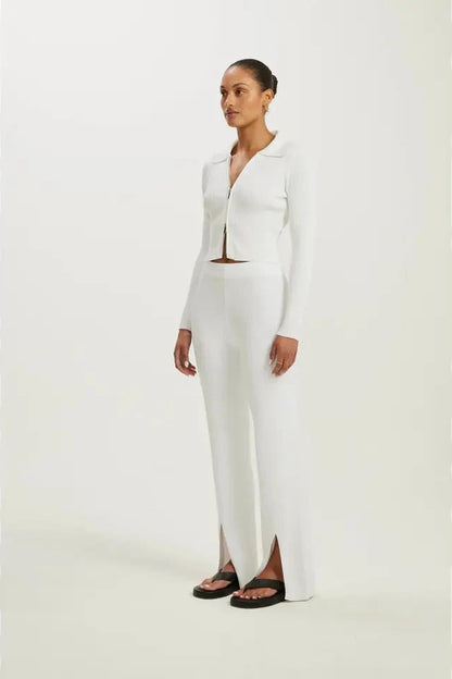 AMELIA RIBBED 2-WAY ZIP CARDI - "IVORY"