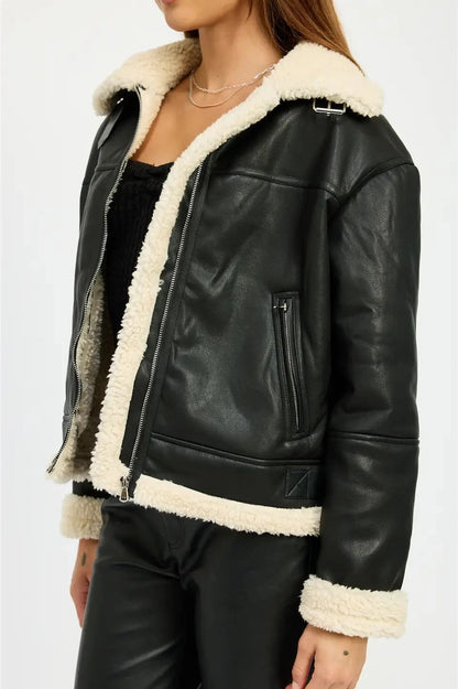 SHEARLING MOTO JACKET - "BLACK"