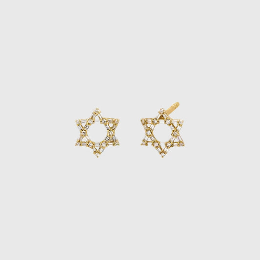 SOLITAIRE BAGUETTE STAR OF DAVID EARRINGS