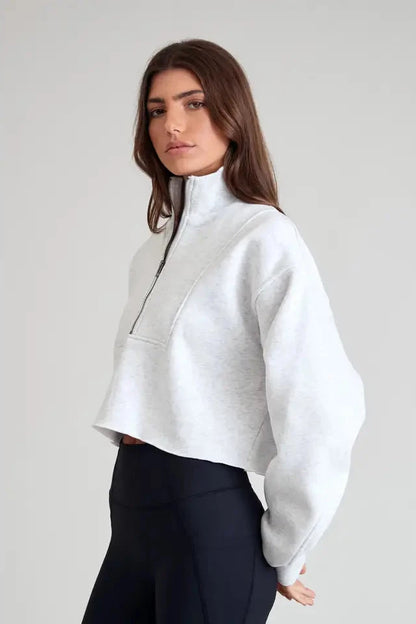 ARLO CROP HALF-ZIP SWEATER - "CLAY"