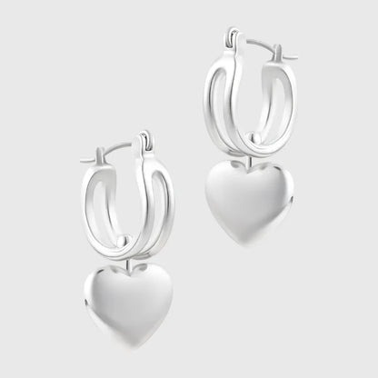 SARAH SILVER HEART HUGGIE EARRINGS