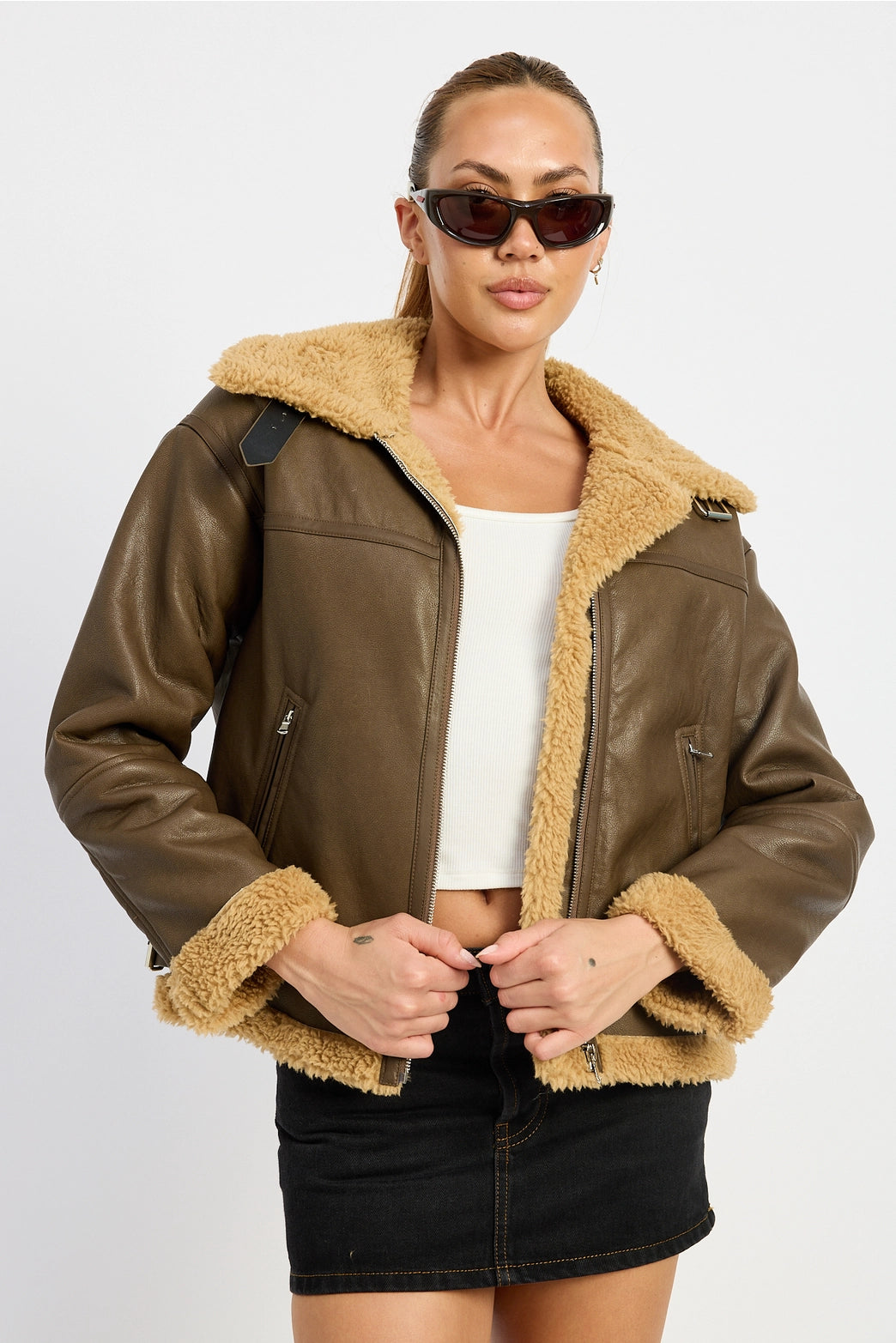 SHEARLING MOTO JACKET - "CAMEL"