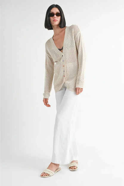 COLORFUL BUTTON UP CROCHET CARDIGAN - "SAND" (PREORDER: SHIPPING STARTS 12/31/24)