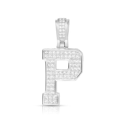 LARGE SILVER BLOCK INITIAL CHARM NECKLACE