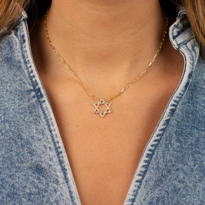 SOLITAIRE BAGUETTE STAR OF DAVID NECKLACE