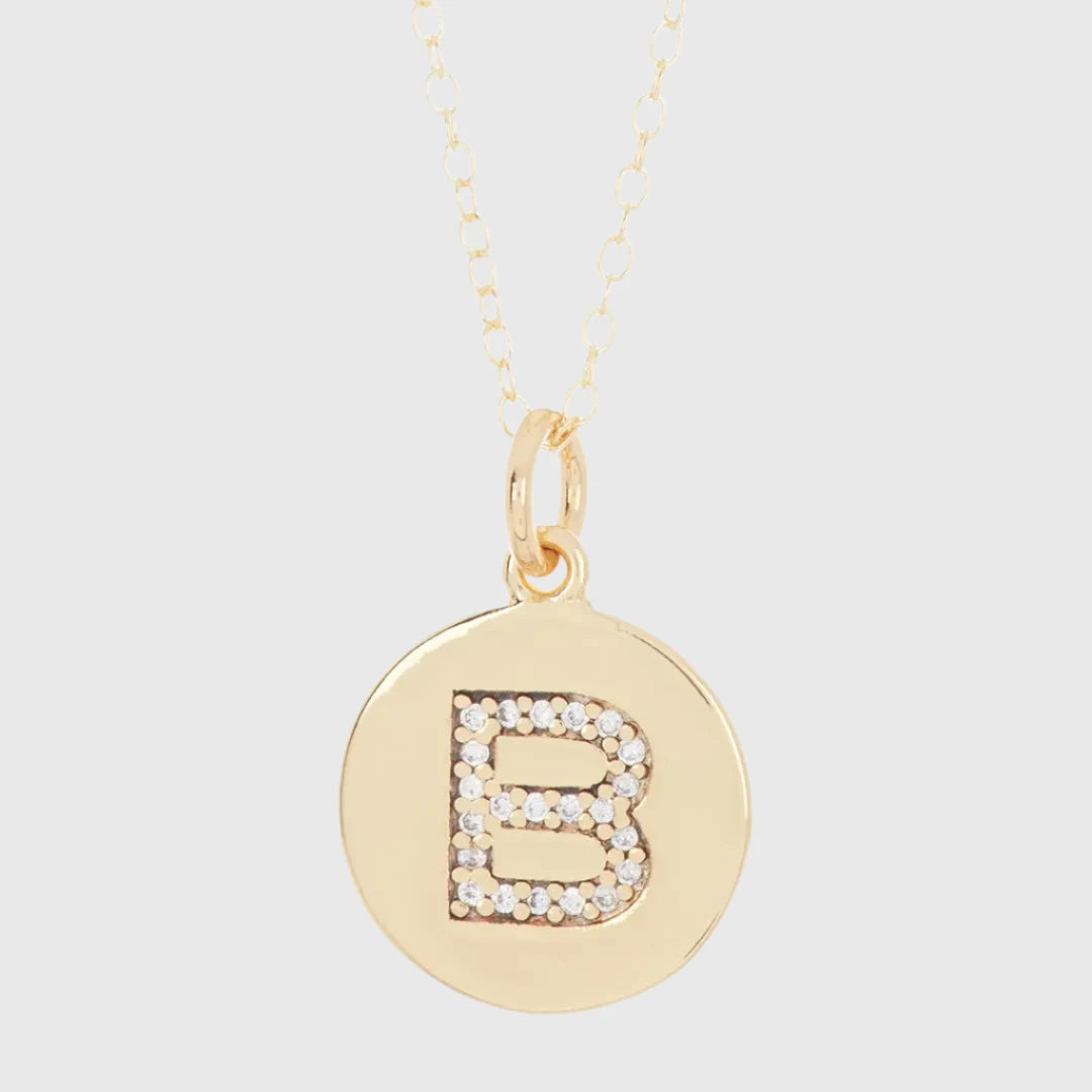 PAVE INITIAL DISC NECKLACE