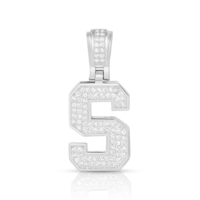 LARGE SILVER BLOCK INITIAL CHARM NECKLACE