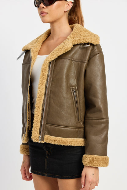 SHEARLING MOTO JACKET - "CAMEL"