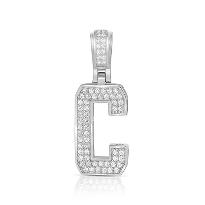 LARGE SILVER BLOCK INITIAL CHARM NECKLACE