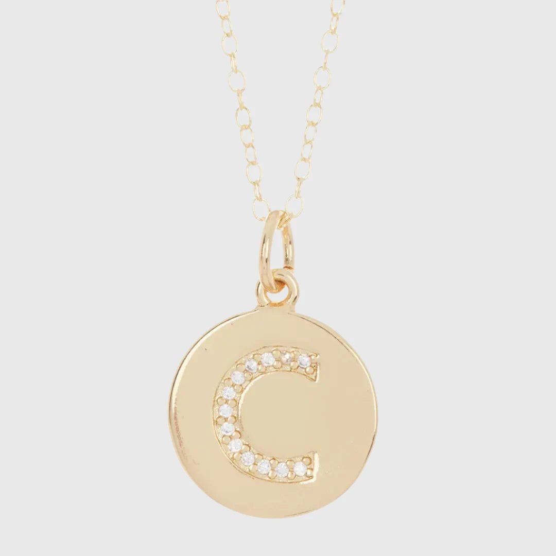 PAVE INITIAL DISC NECKLACE