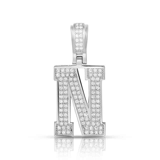 LARGE SILVER BLOCK INITIAL CHARM NECKLACE