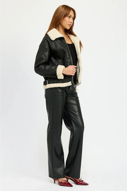 SHEARLING MOTO JACKET - "BLACK"