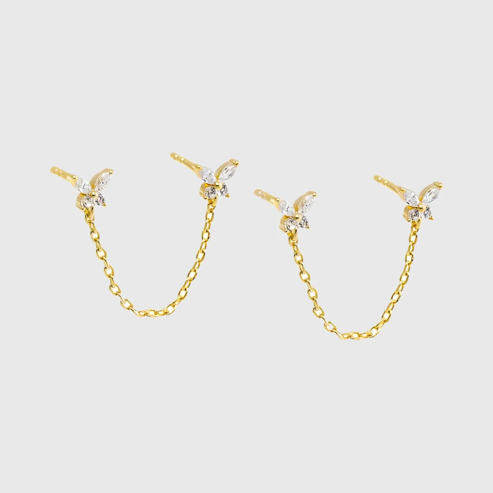 DOUBLE BUTTERFLY CHAIN STUD EARRINGS