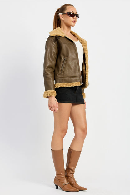 SHEARLING MOTO JACKET - "CAMEL"