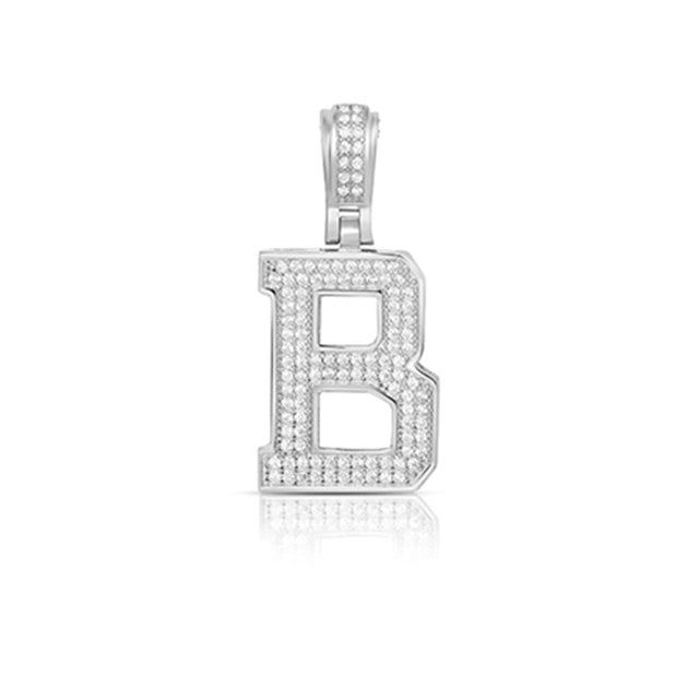 LARGE SILVER BLOCK INITIAL CHARM NECKLACE