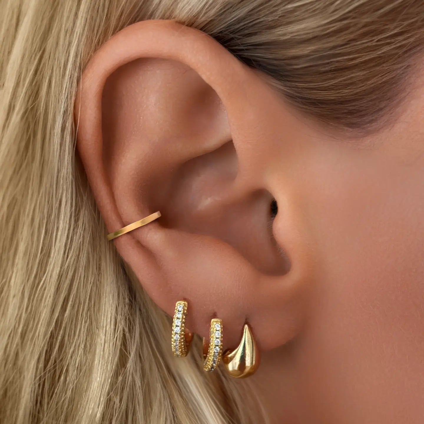 TRIPLE ROW MINI HUGGIE HOOP EARRINGS