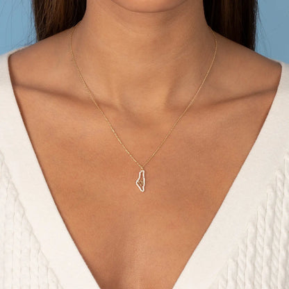 PAVE CUT OUT MAP OF ISRAEL NECKLACE