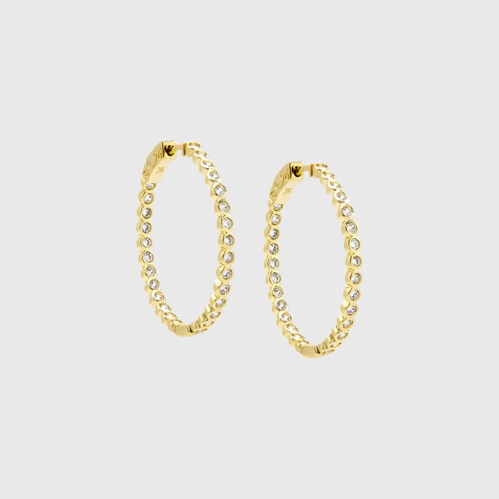 TANA ROUND BEZEL HOOP EARRINGS