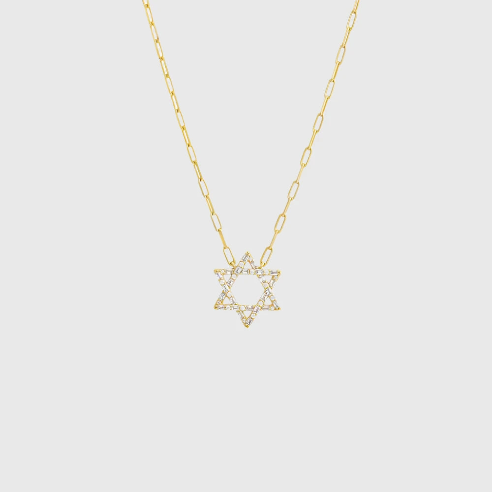 SOLITAIRE BAGUETTE STAR OF DAVID NECKLACE