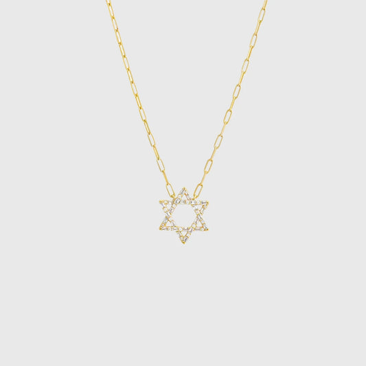 SOLITAIRE BAGUETTE STAR OF DAVID NECKLACE