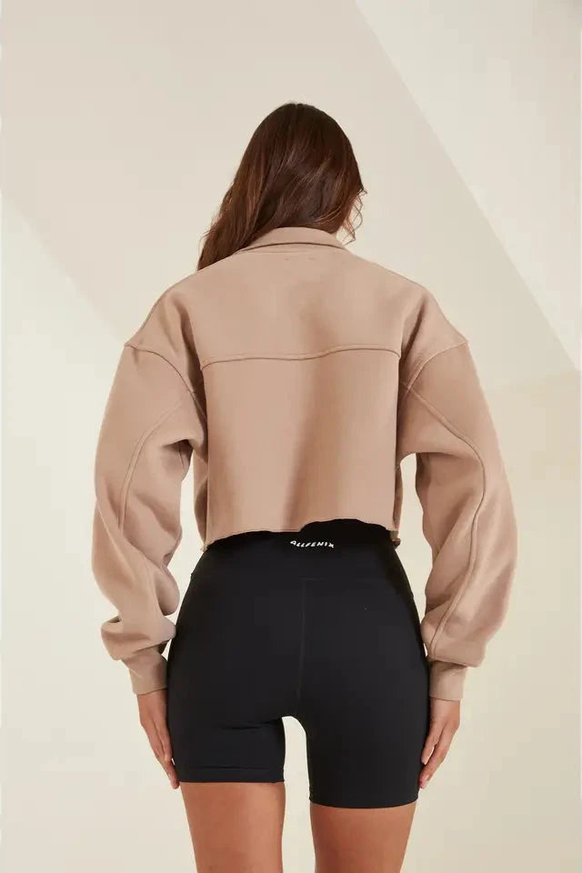 ARLO CROP HALF-ZIP SWEATER - "HAZELNUT"