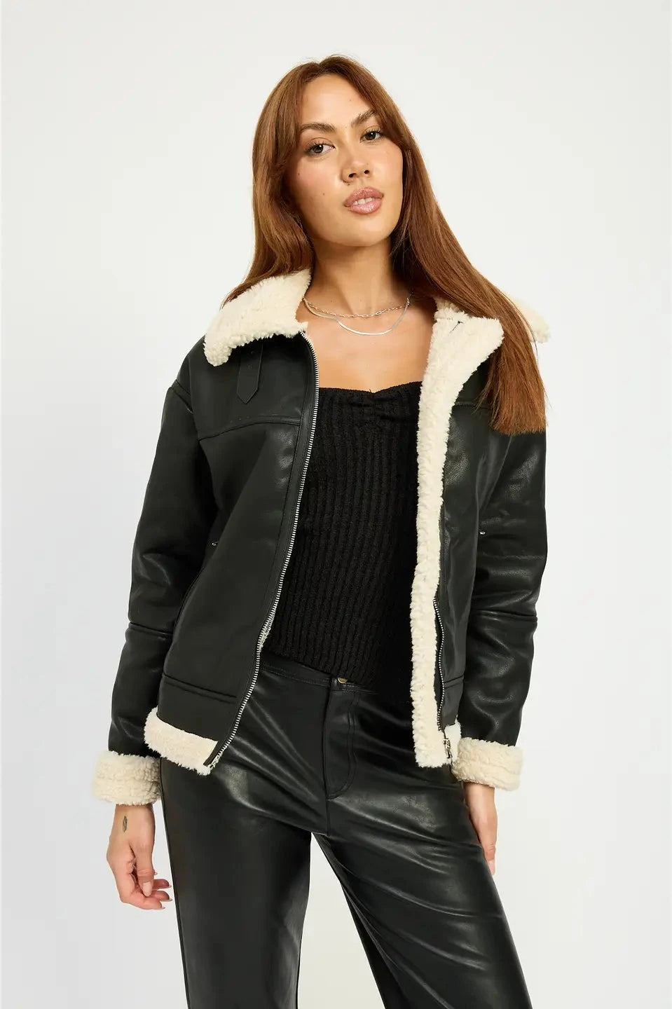 SHEARLING MOTO JACKET - "BLACK"