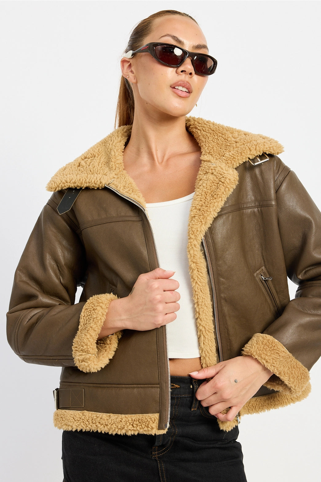 SHEARLING MOTO JACKET - "CAMEL"