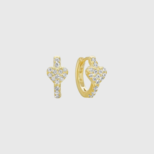 GOLD PAVE HEART HUGGIE EARRINGS