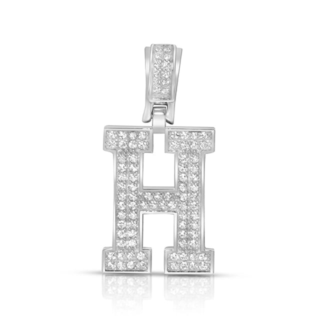 LARGE SILVER BLOCK INITIAL CHARM NECKLACE