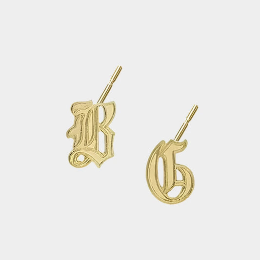 14k GOLD OLD ENGLISH INITIAL STUD EARRINGS